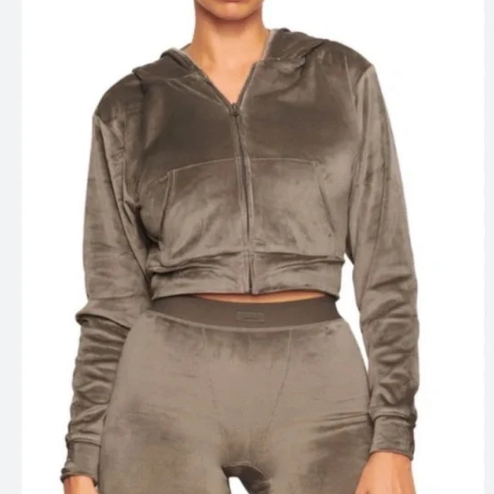 Skims Velour Zip up Hoodie Dark Gray